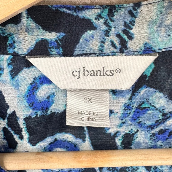 CJ Banks Blouse Womens 2X Blue Semi Sheer Pullover Career Floral - Picture 6 of 9
